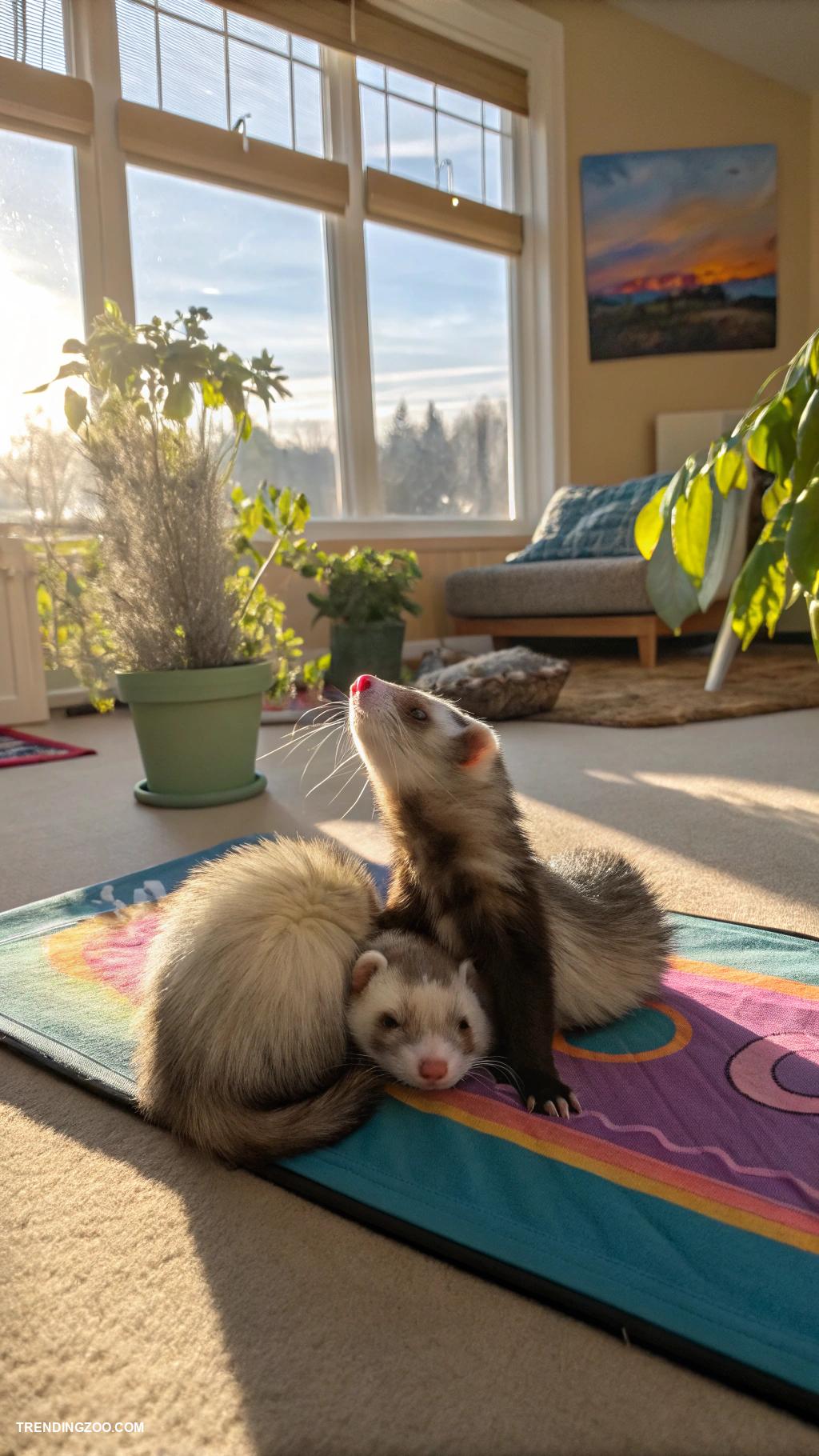 animals doing yoga Ferrets intertwining in a yoga cuddle puddle