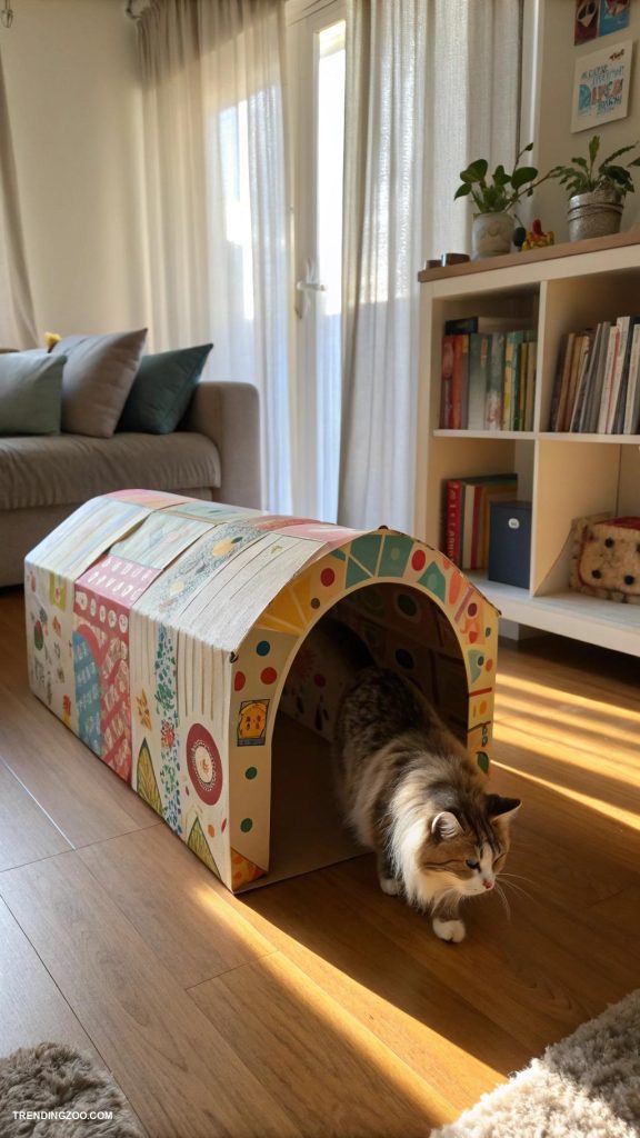 cat crafts Handmade Cat Tunnels with Cardboard Boxes