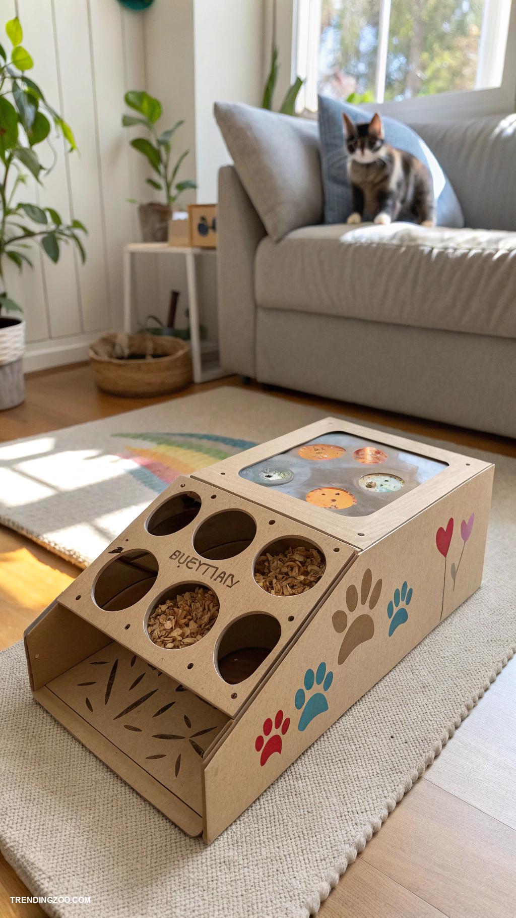 cat crafts Interactive Puzzle Feeder from Cardboard