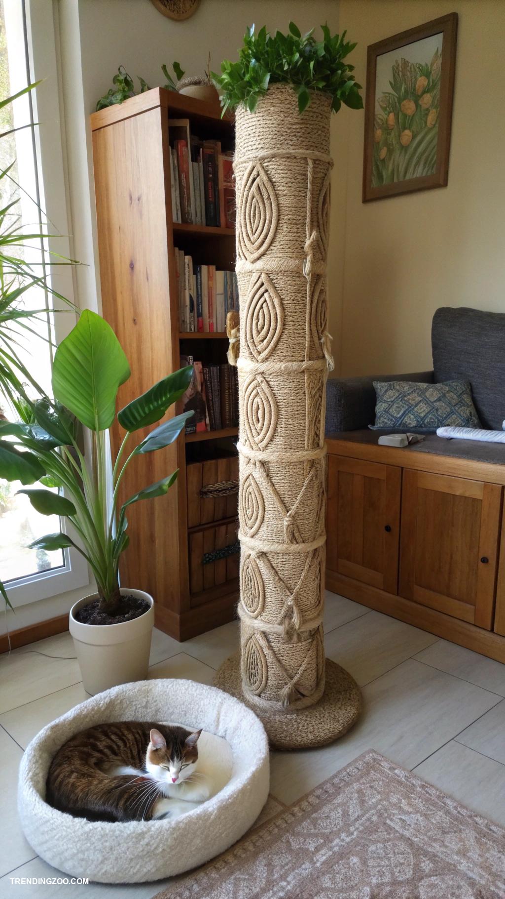 cat crafts Upcycled Cat Scratching Post using Twine