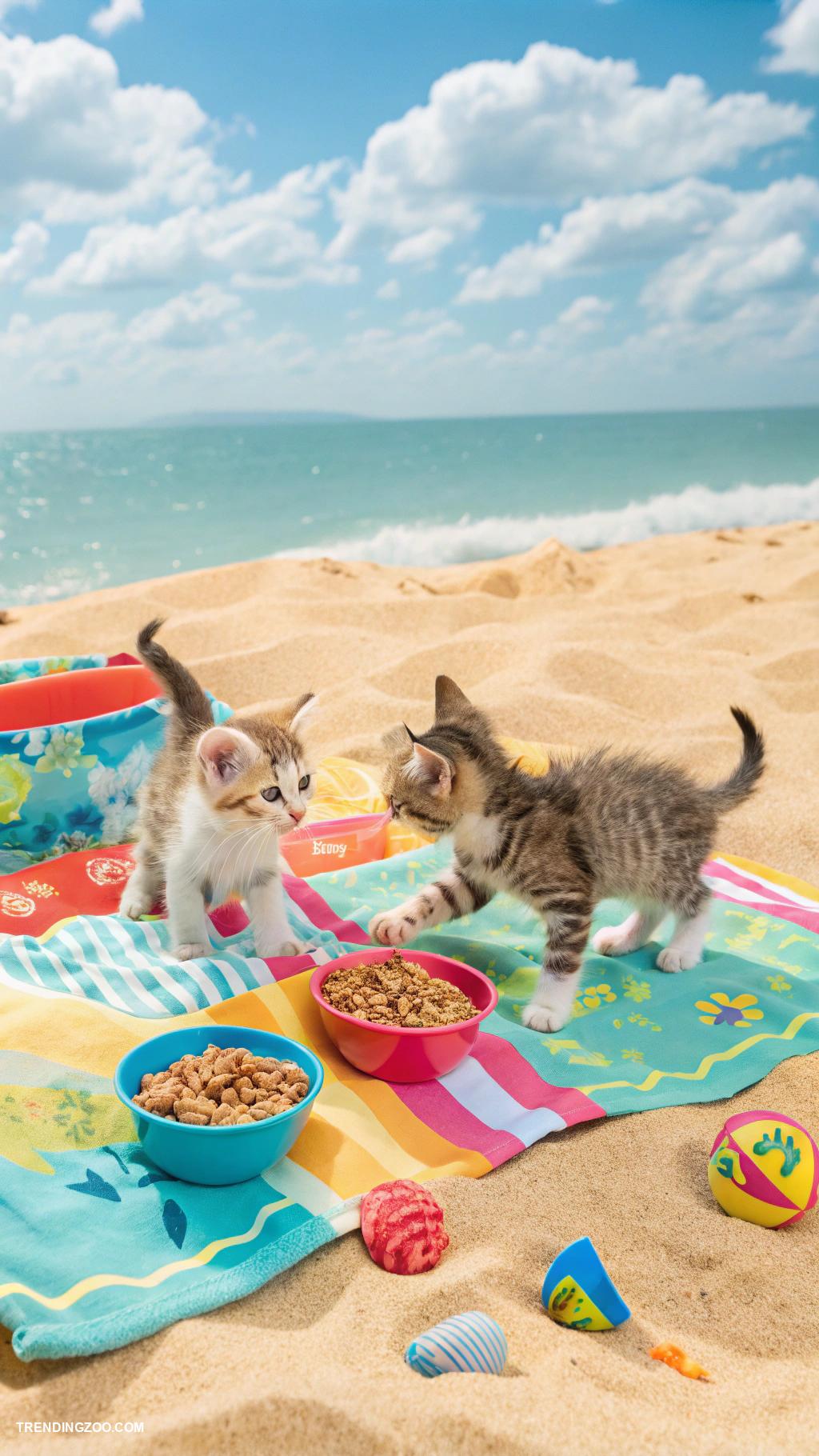 cats at the beach Beach picnic with playful kittens