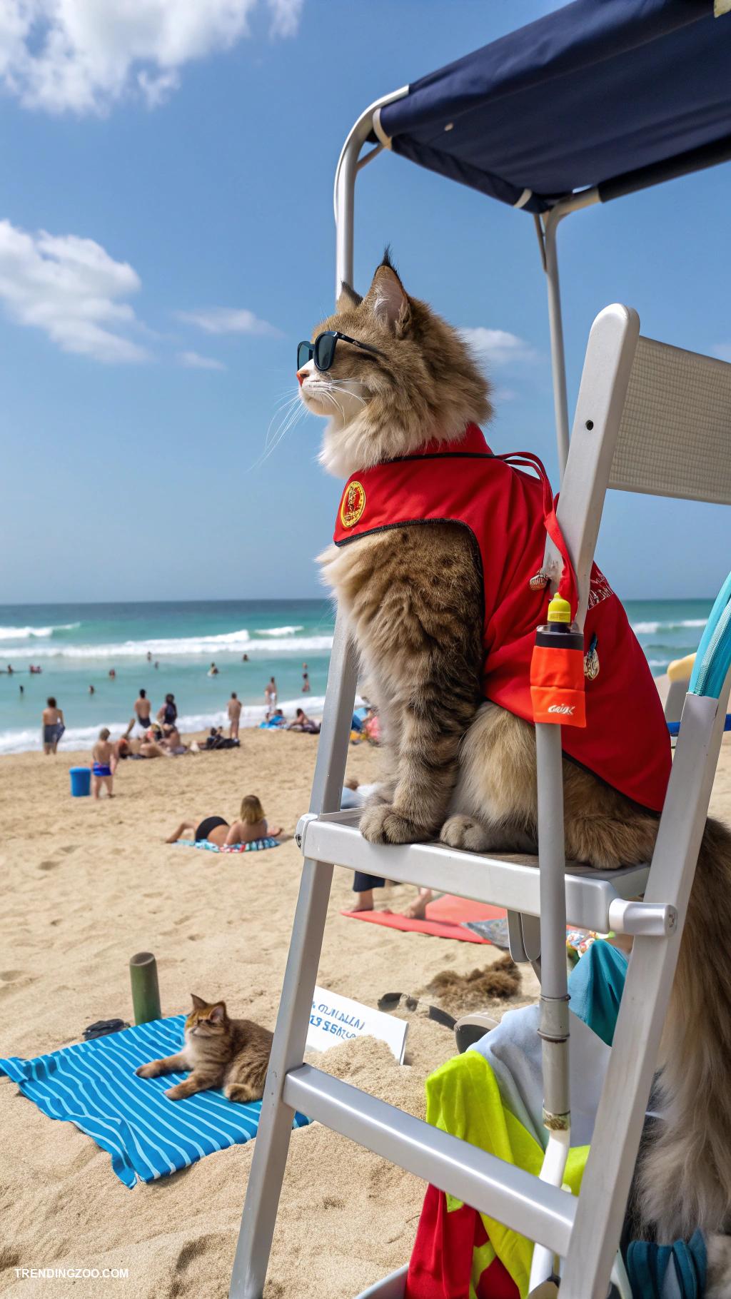 cats at the beach Cat lifeguards watching over beachgoers