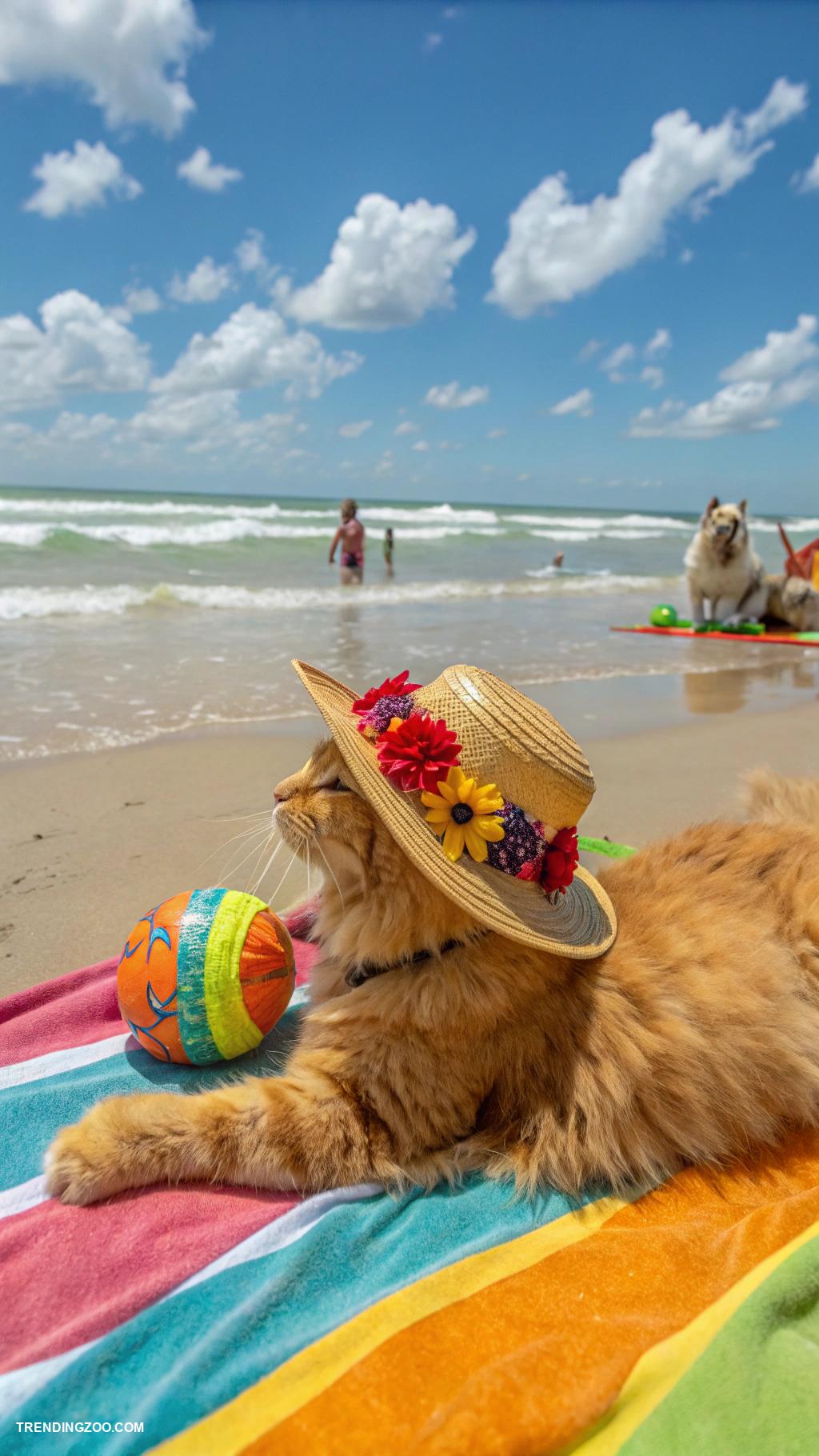 cats at the beach Furry friends wearing stylish sun hats