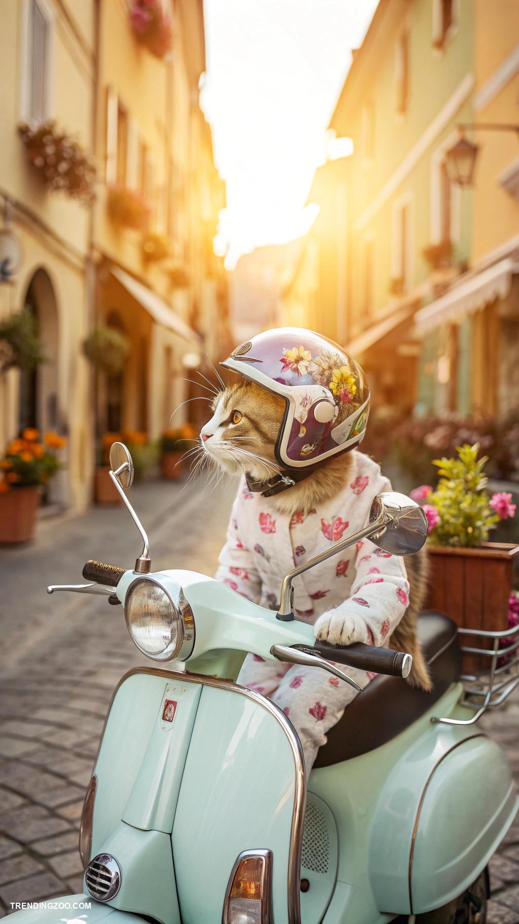cats on vespas Charming cats in matching helmet outfits
