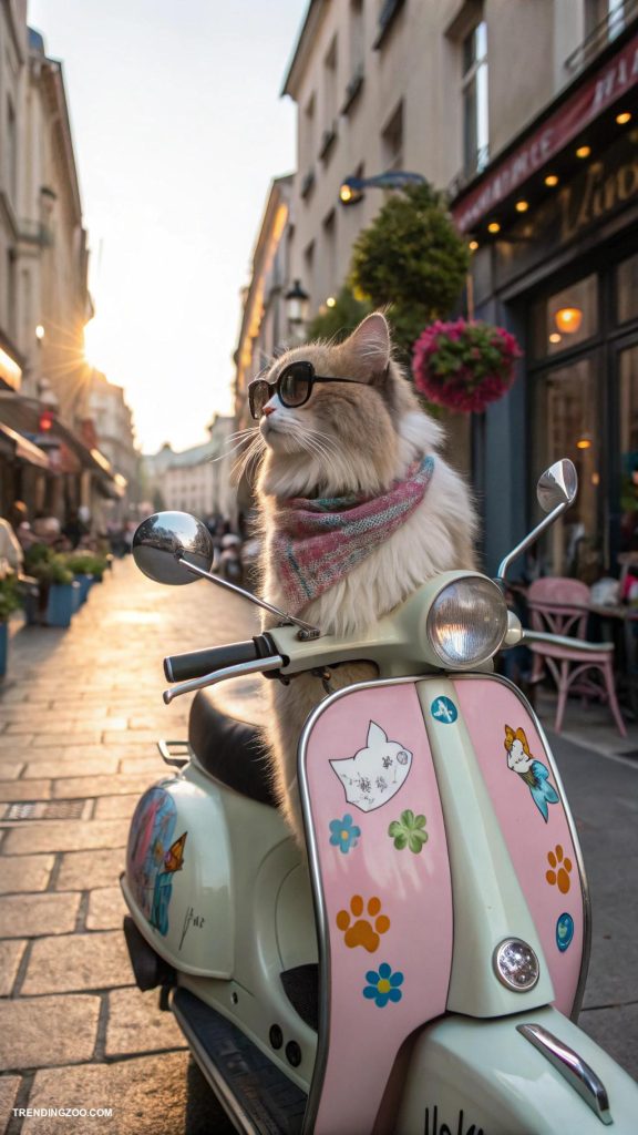 cats on vespas Fashionable cats with custom vespa decals