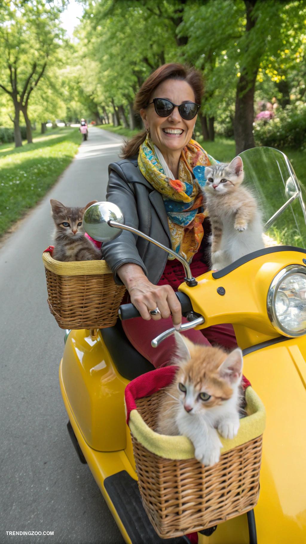 cats on vespas Playful kittens riding alongside their owners