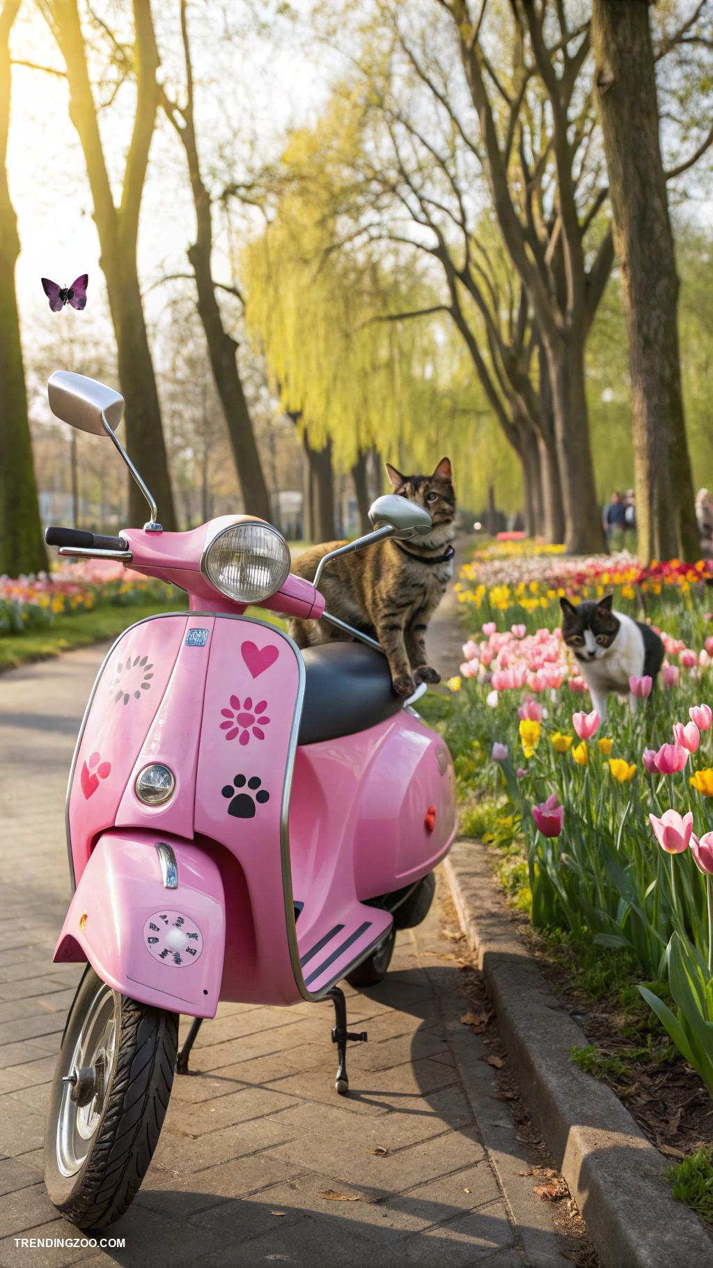 cats on vespas Sassy felines racing on vibrant vespas