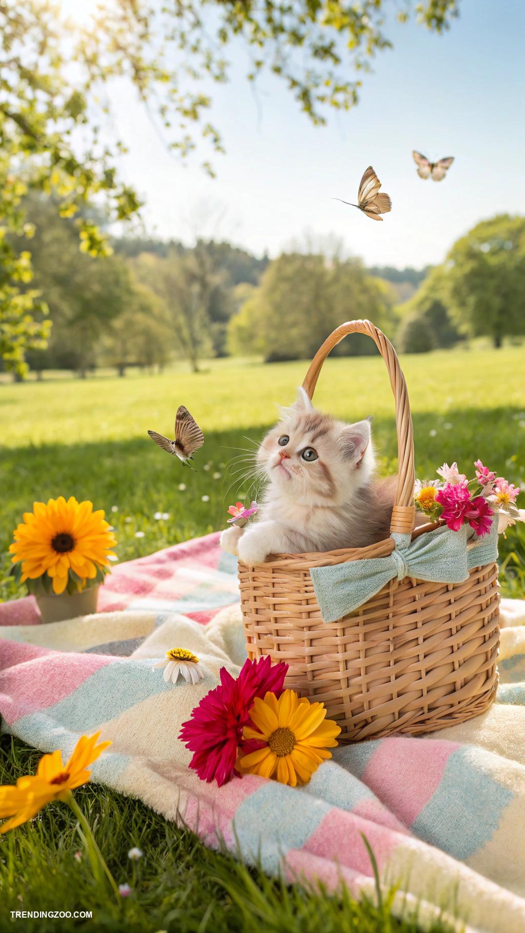 cute cats in boxes Adorable kitty hiding in a picnic basket