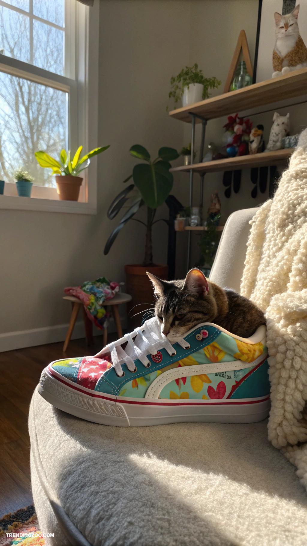 cute cats in boxes Sleek cat snoozing in a giant shoe