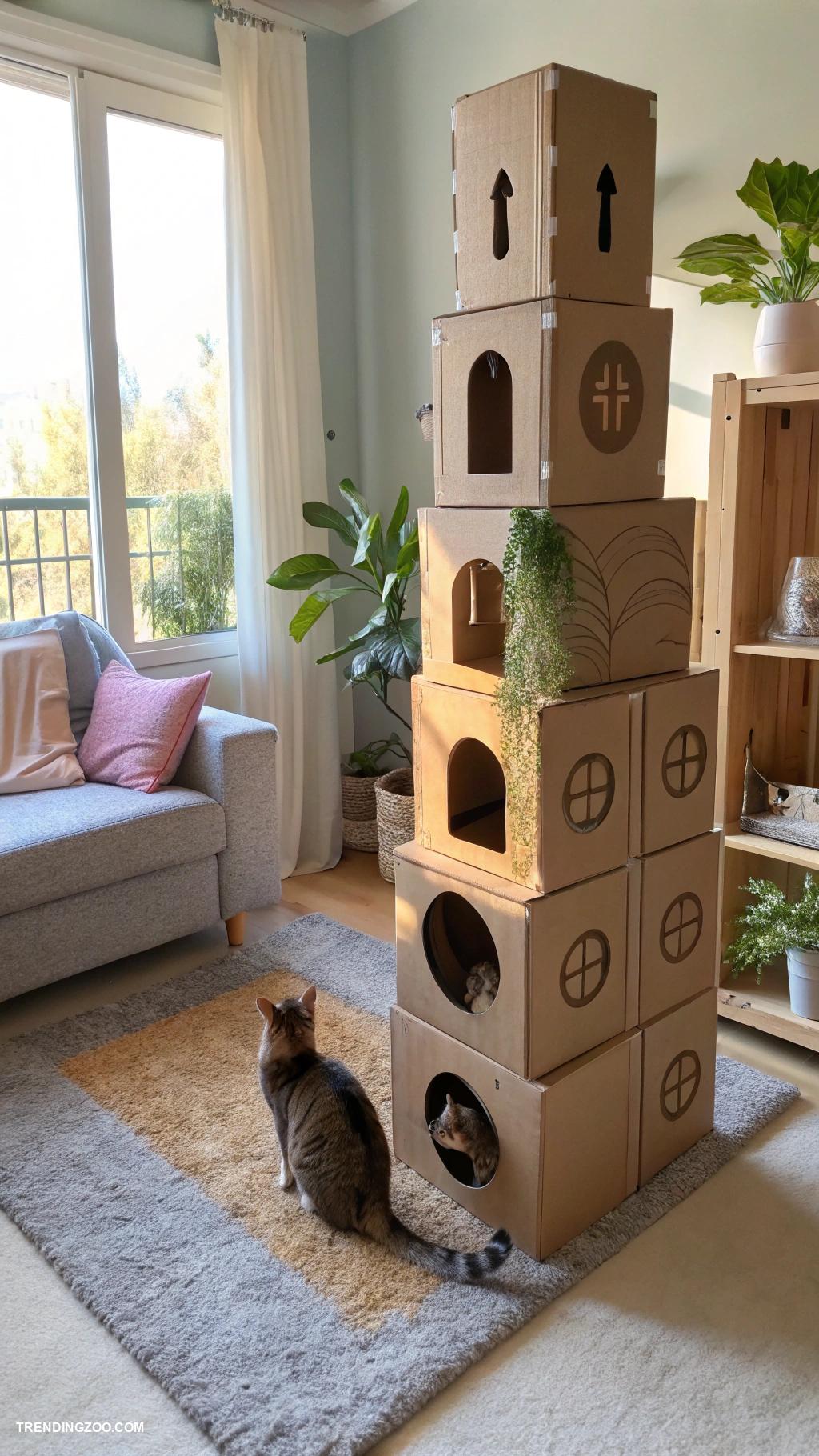 diy cat tower Cardboard box maze tower