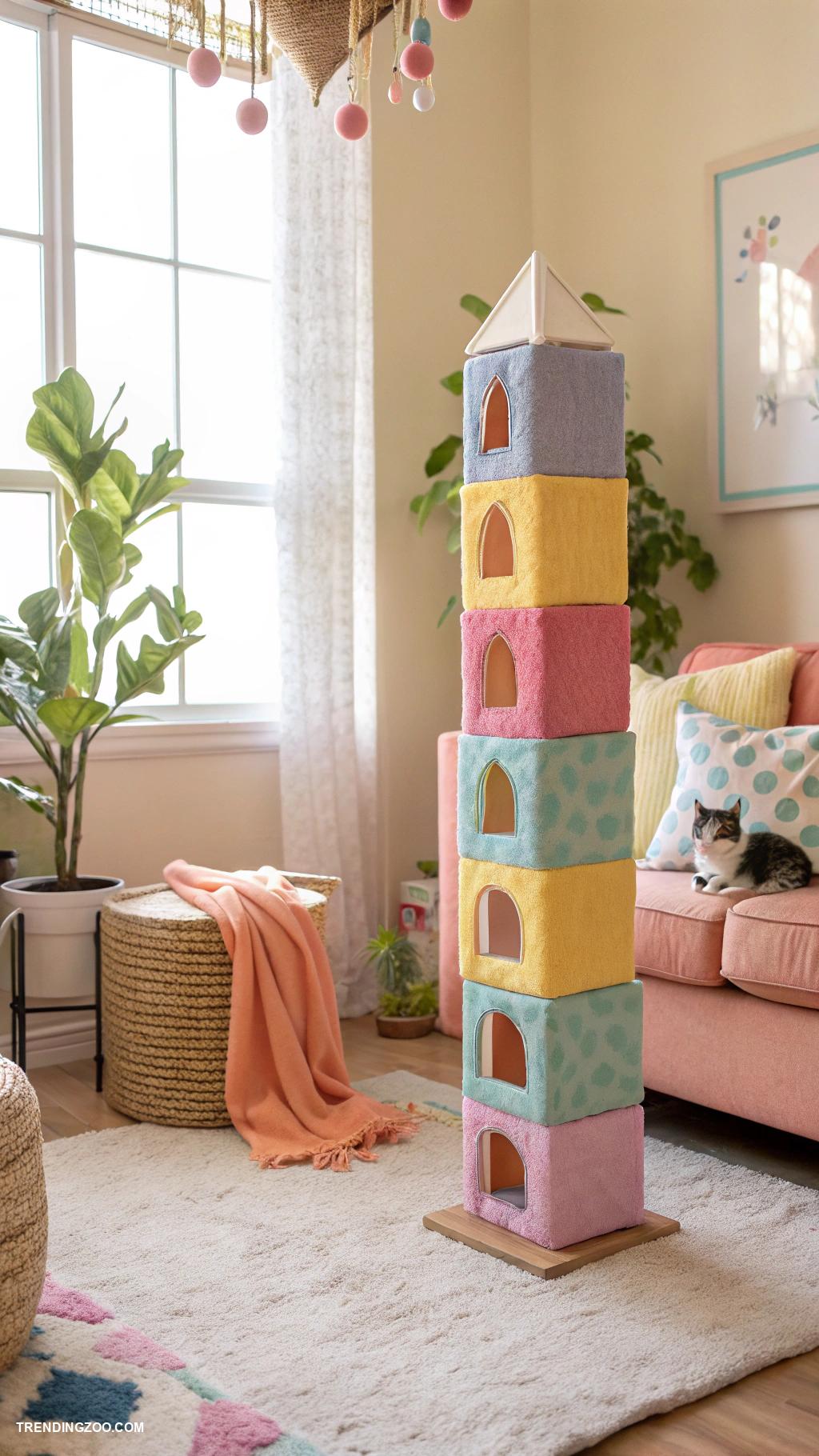diy cat tower Fabric covered foam blocks for comfort