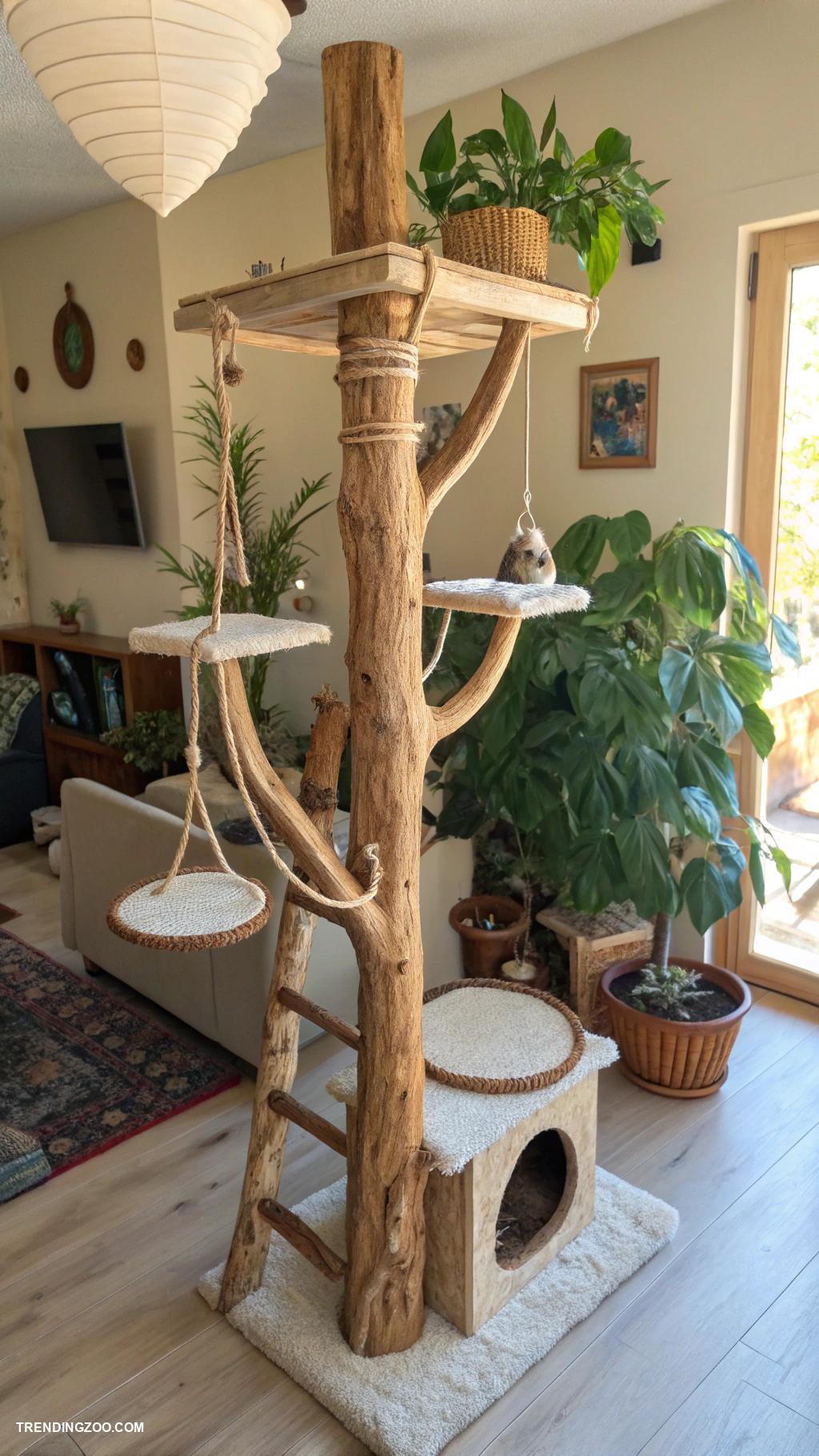 diy cat tower Multi level tree branch structure