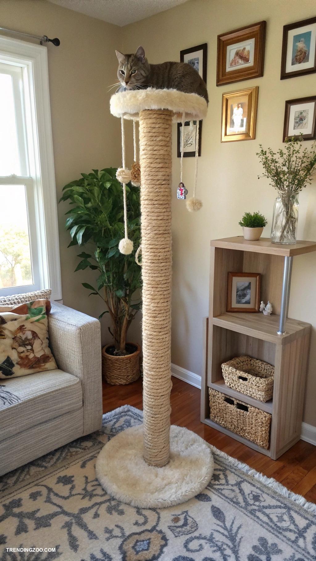 diy cat tower Sisal rope wrapped post tower
