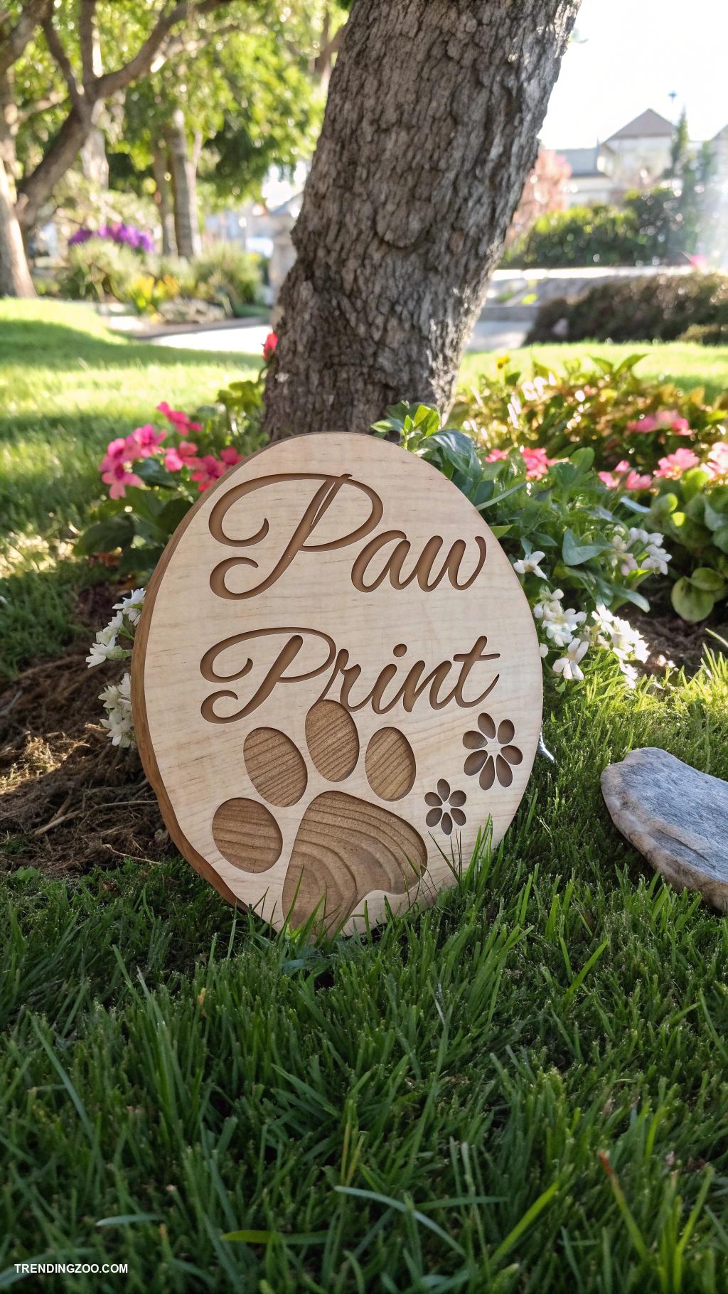 dog grave ideas Engraved wooden paw print plaques