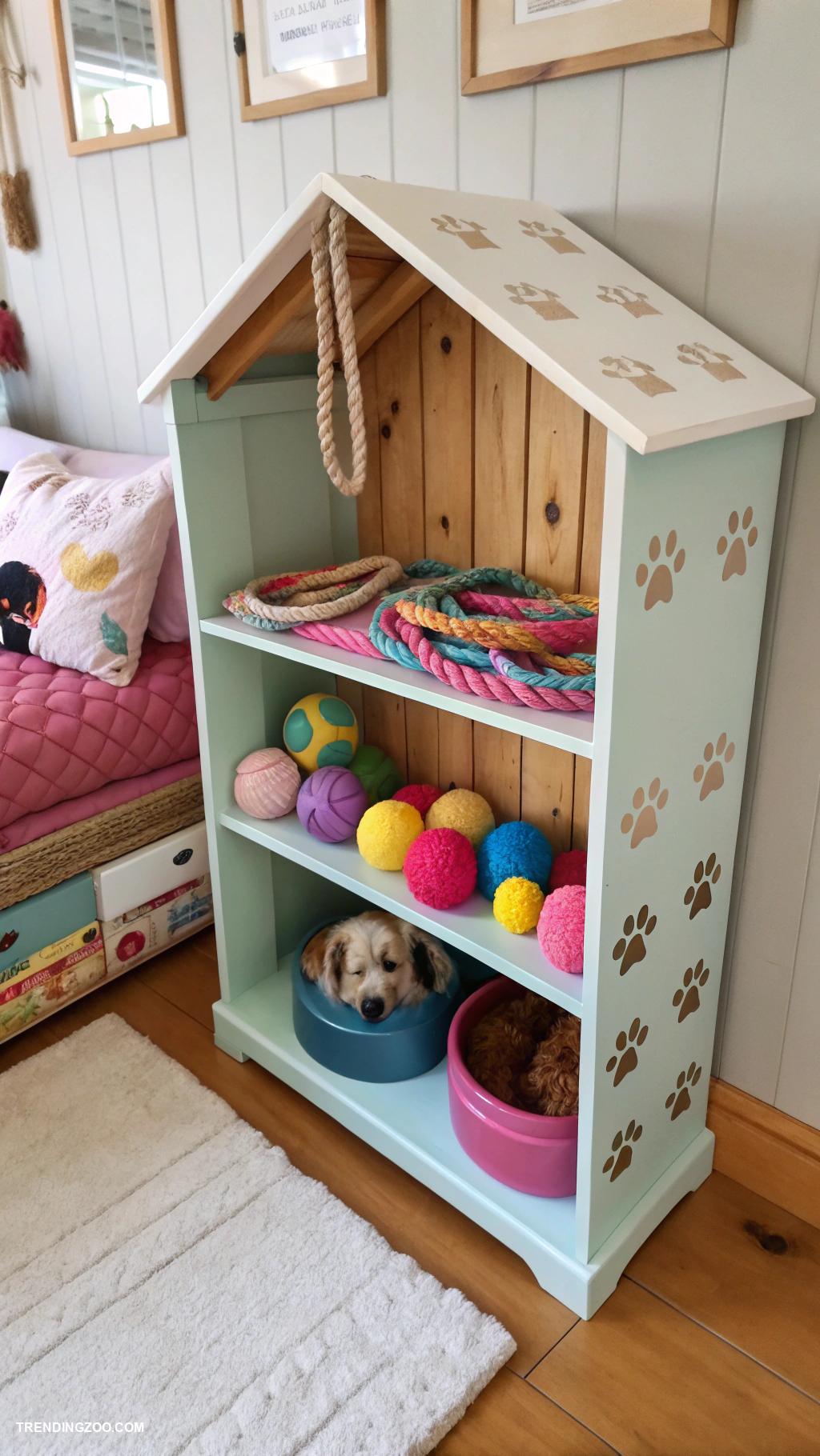 dog toy storage ideas Clever shelf inside a dog house