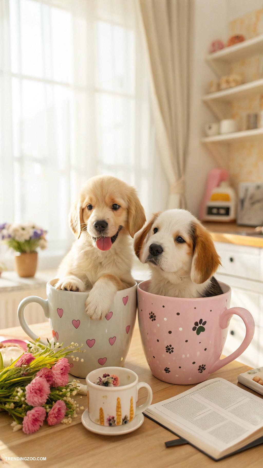 pups in cups Puppies posing in oversized coffee cups