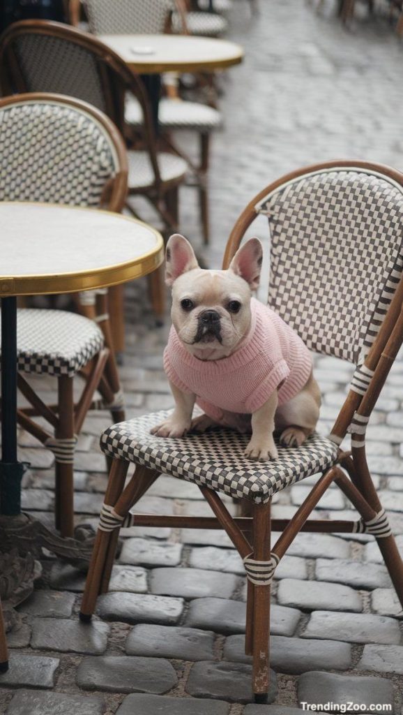 blonde french bulldog in paris