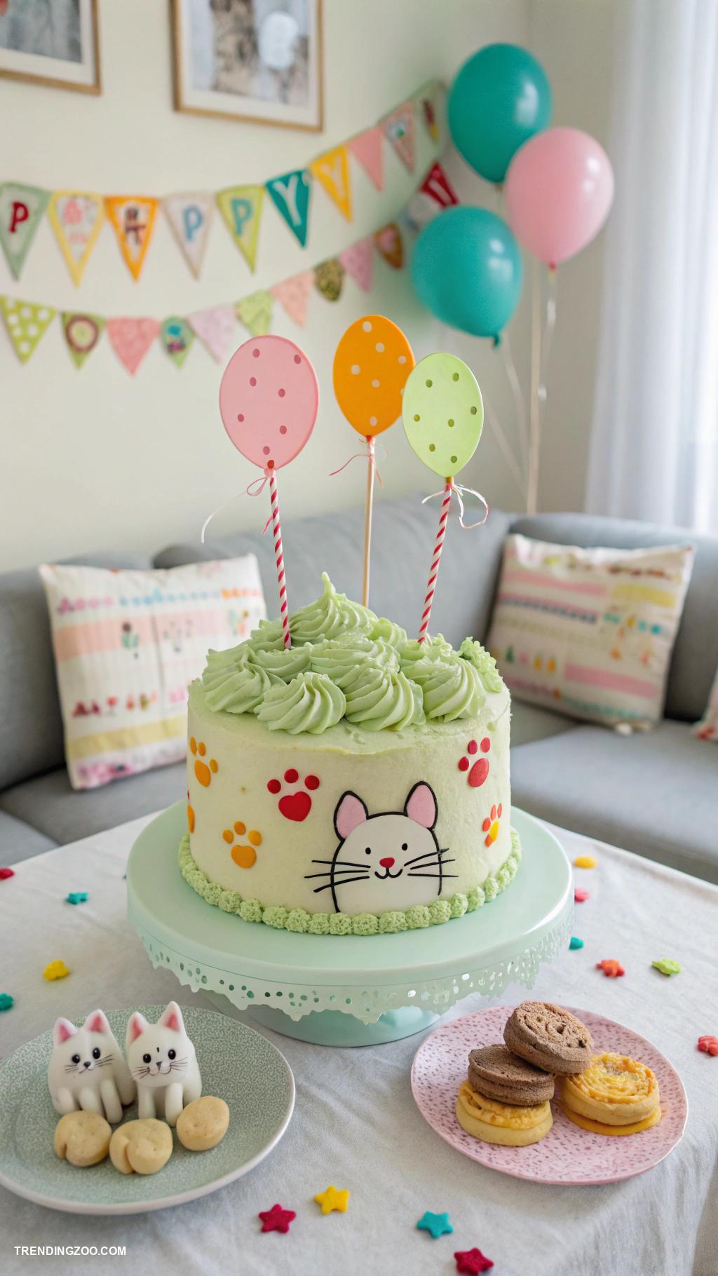 cat birthday party ideas Cat themed cake with catnip frosting