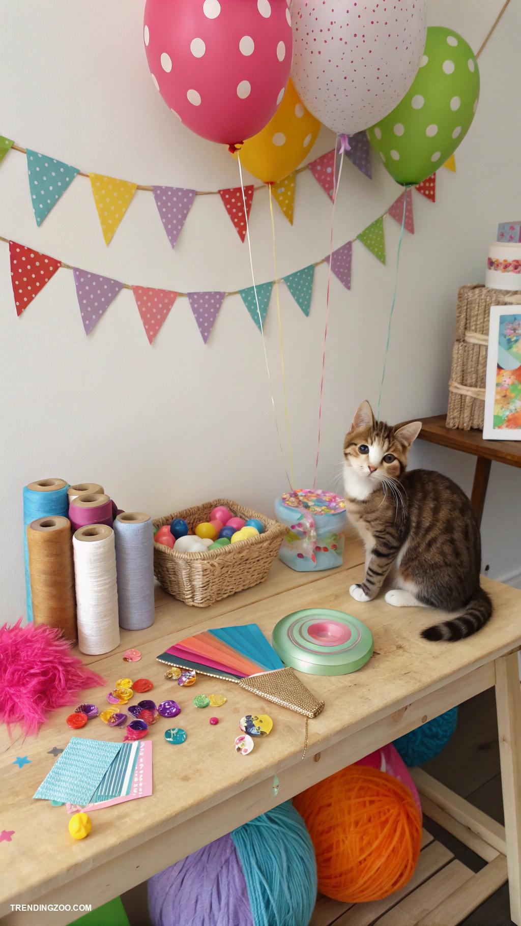 cat birthday party ideas DIY cat toy crafting station