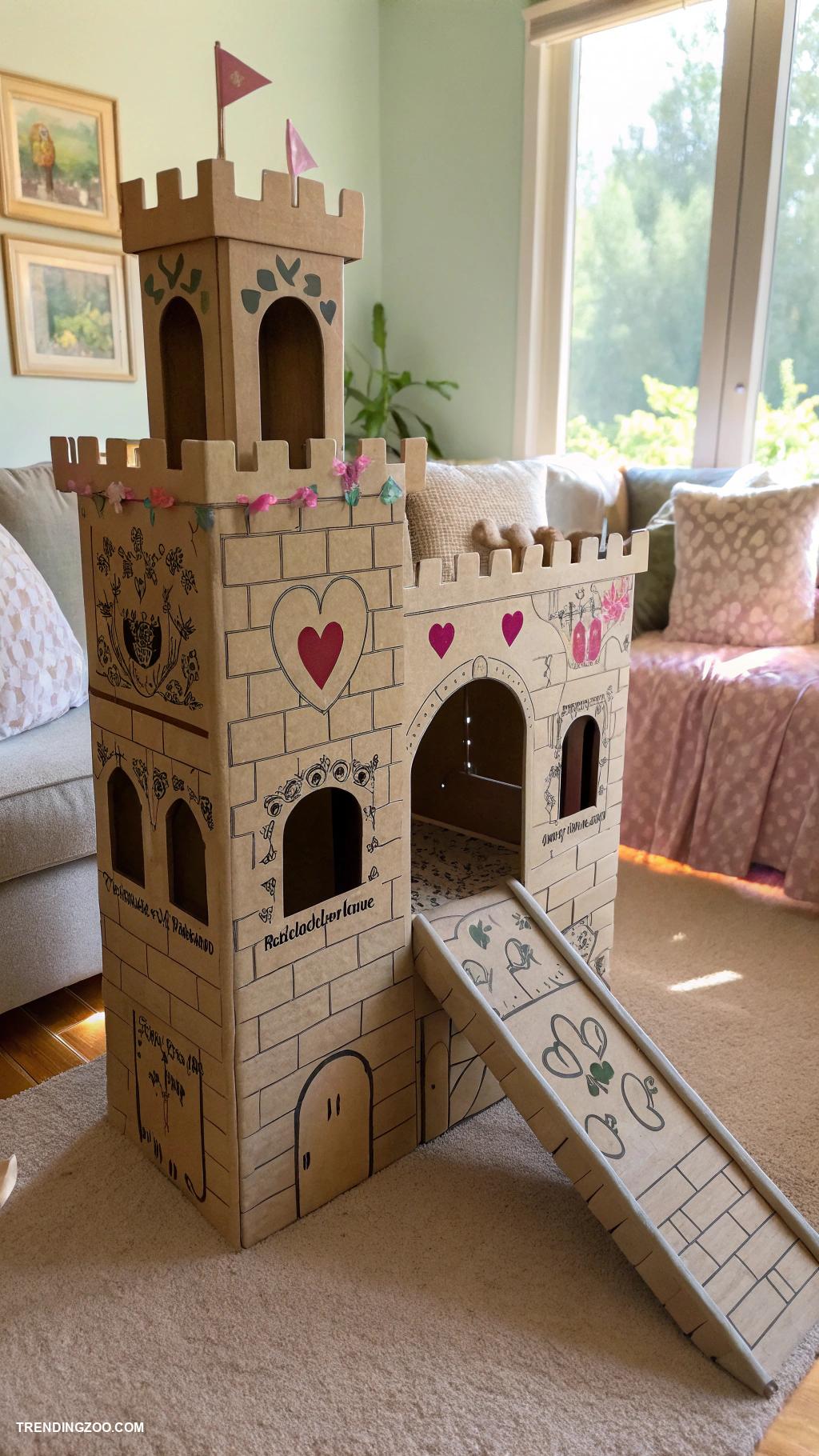 cat cardboard box ideas Cardboard castle with ramp and towers