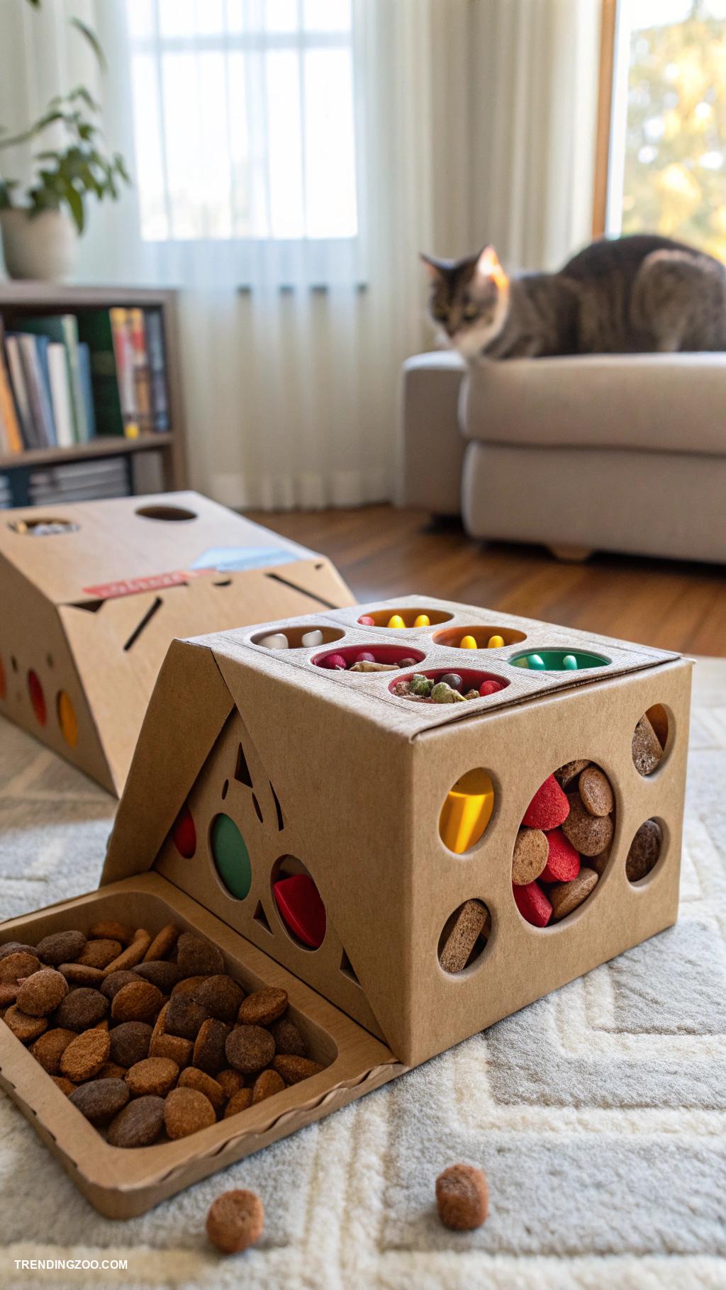 cat cardboard box ideas Food puzzle box for treat hunting