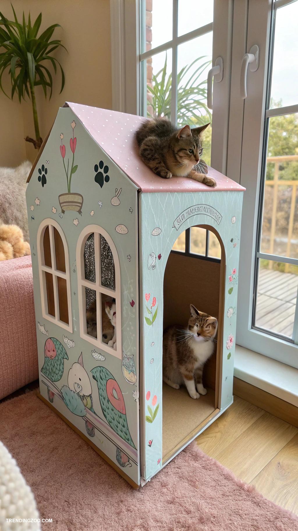 cat cardboard box ideas Observation perch with windows and flap