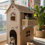 cat cardboard box ideas Two story box with hanging toys