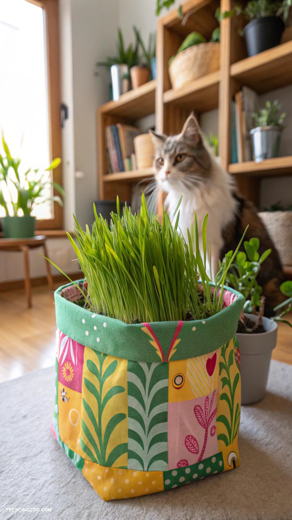 cat grass box Colorful fabric planter bags for indoor use