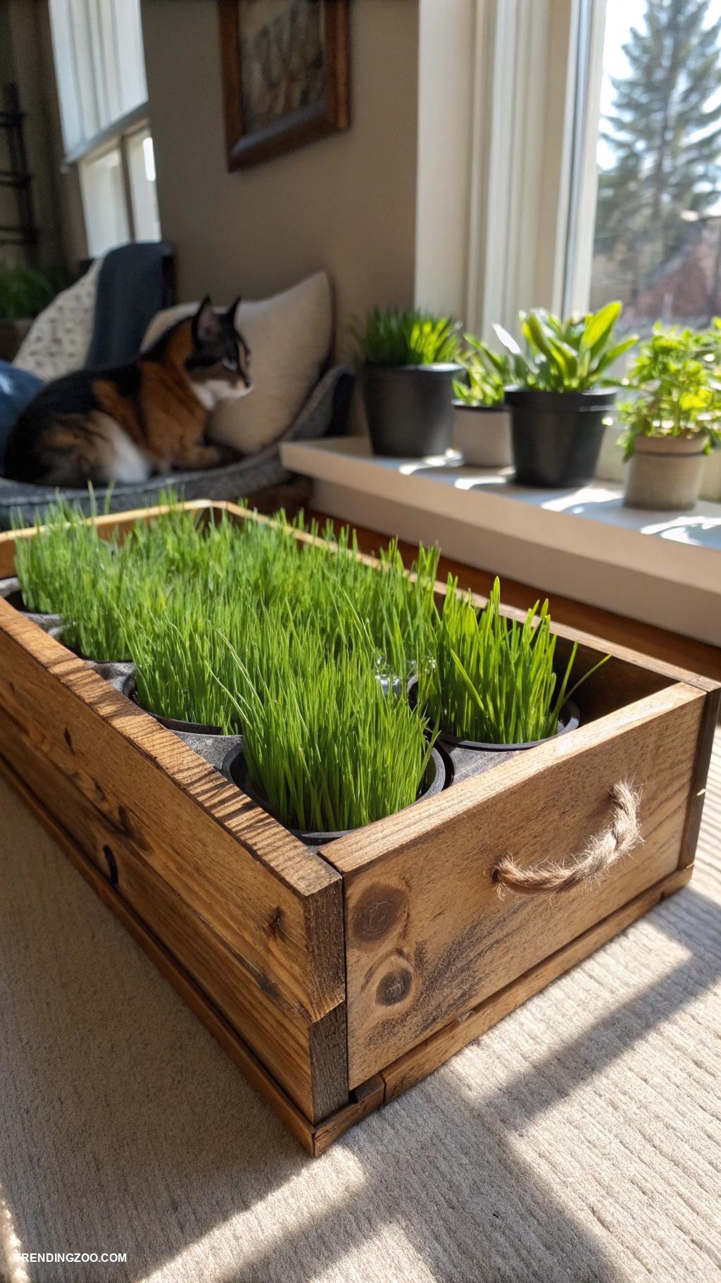 cat grass box DIY wooden box with removable grass trays