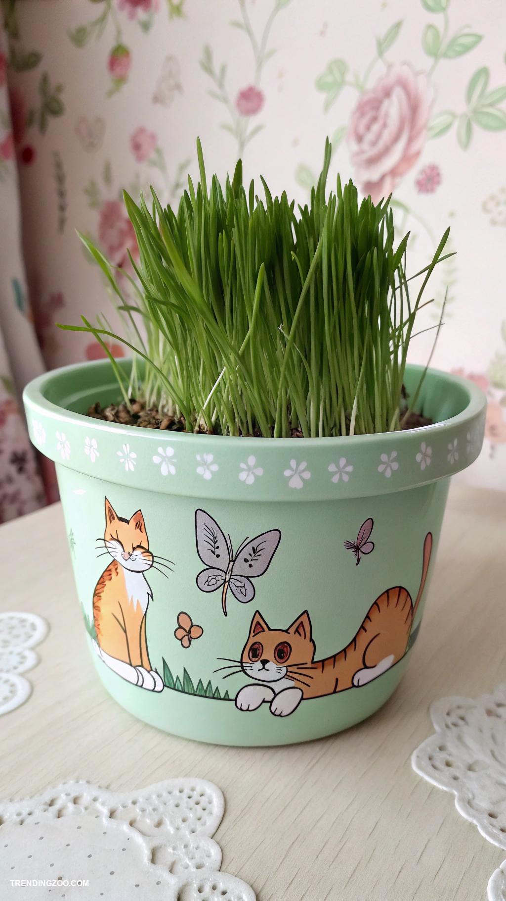 cat grass box Decorative ceramic pot with playful designs