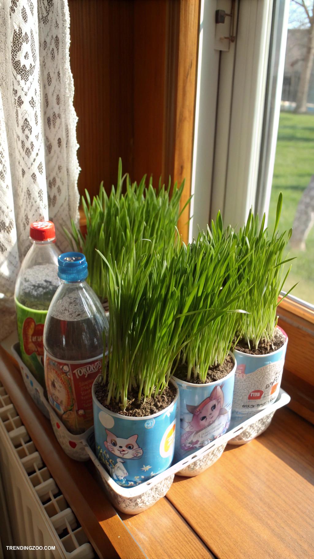 cat grass box Recycled soda bottle cat grass garden
