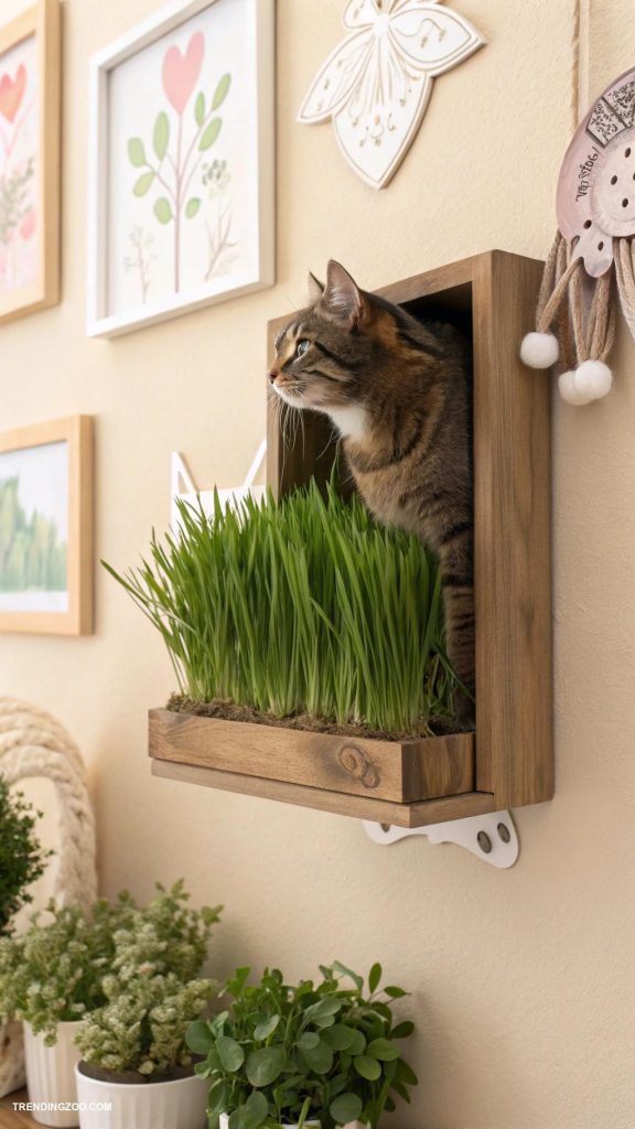 cat grass box Wall mounted cat grass frame for space saving