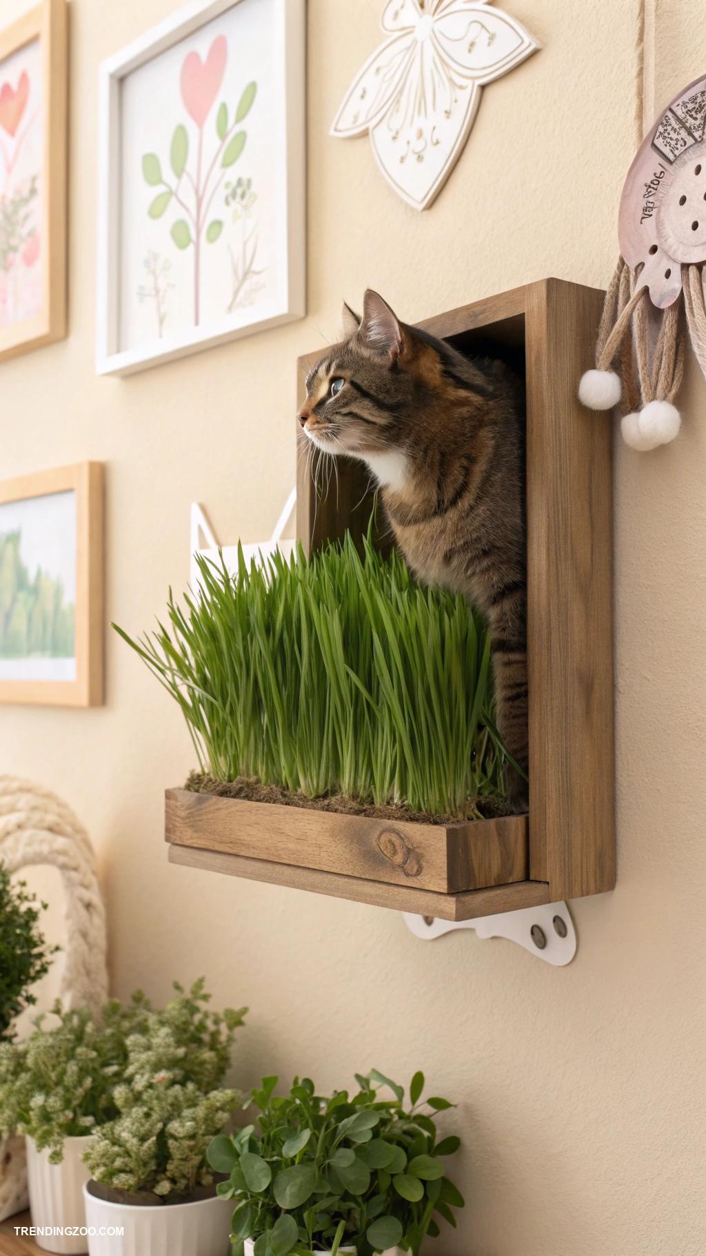cat grass box Wall mounted cat grass frame for space saving