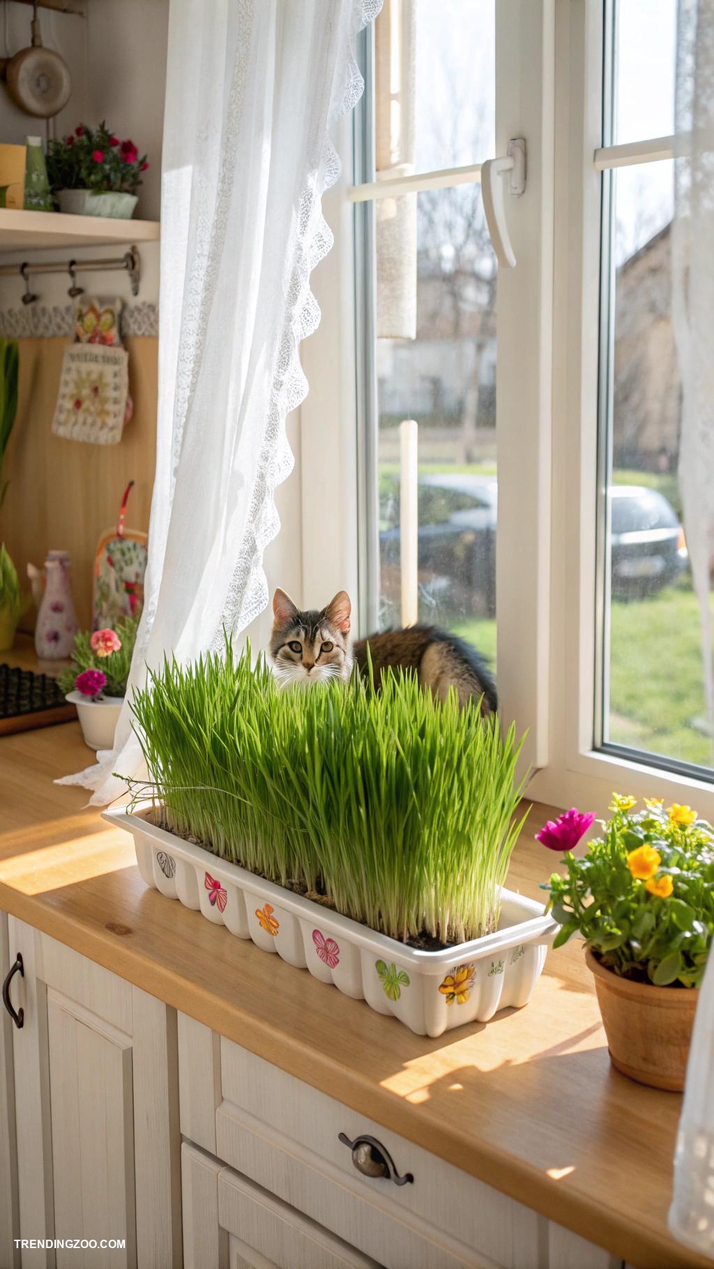 cat grass box Window box planter for fresh air grazing