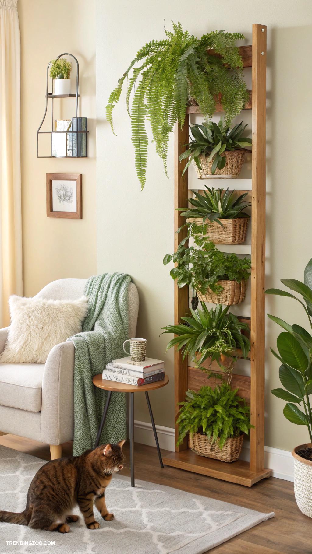 cat wall furniture Vertical garden with safe pet friendly plants