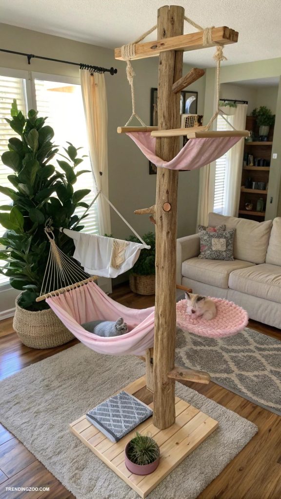 diy cat hammock DIY cat tree with multiple hammock levels