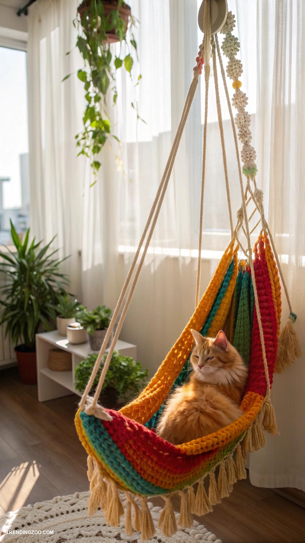 diy cat hammock Hanging macrame hammock with colorful yarn