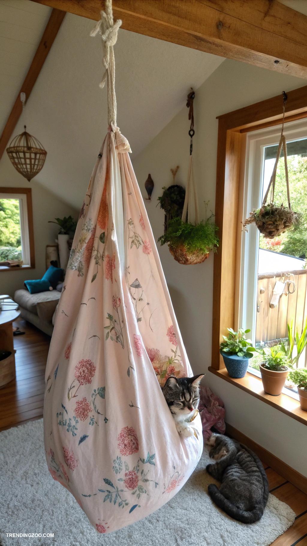 diy cat hammock Pillow stuffed fabric pouch hung from ceiling