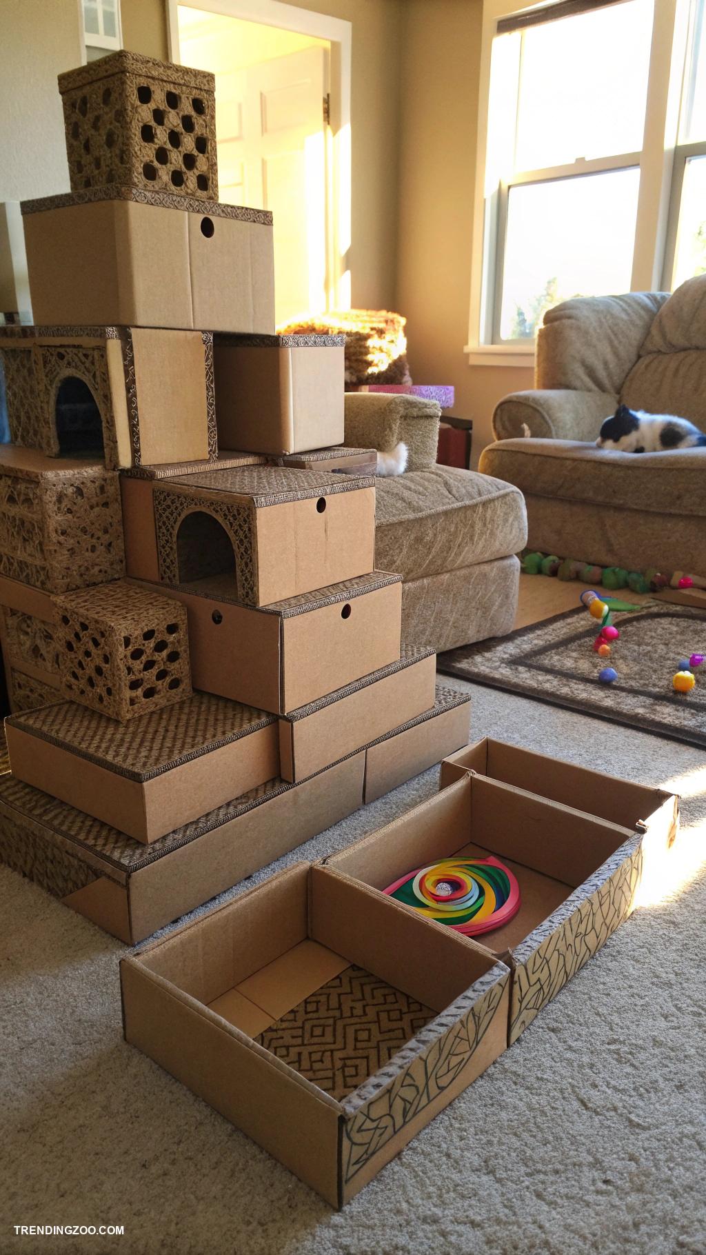 diy cat scratchers Cardboard box maze with scratch surfaces