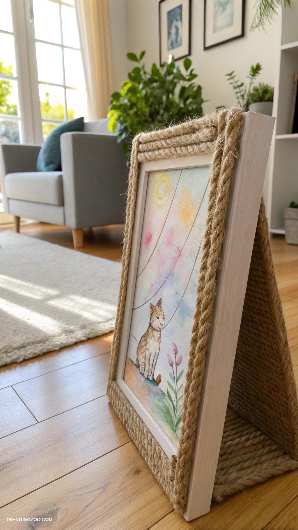 diy cat scratchers Framed canvas stretched with sisal rope
