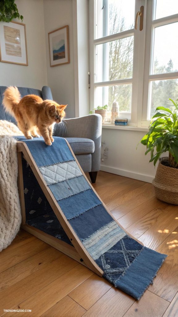 diy cat scratchers Upcycled denim scratching ramp