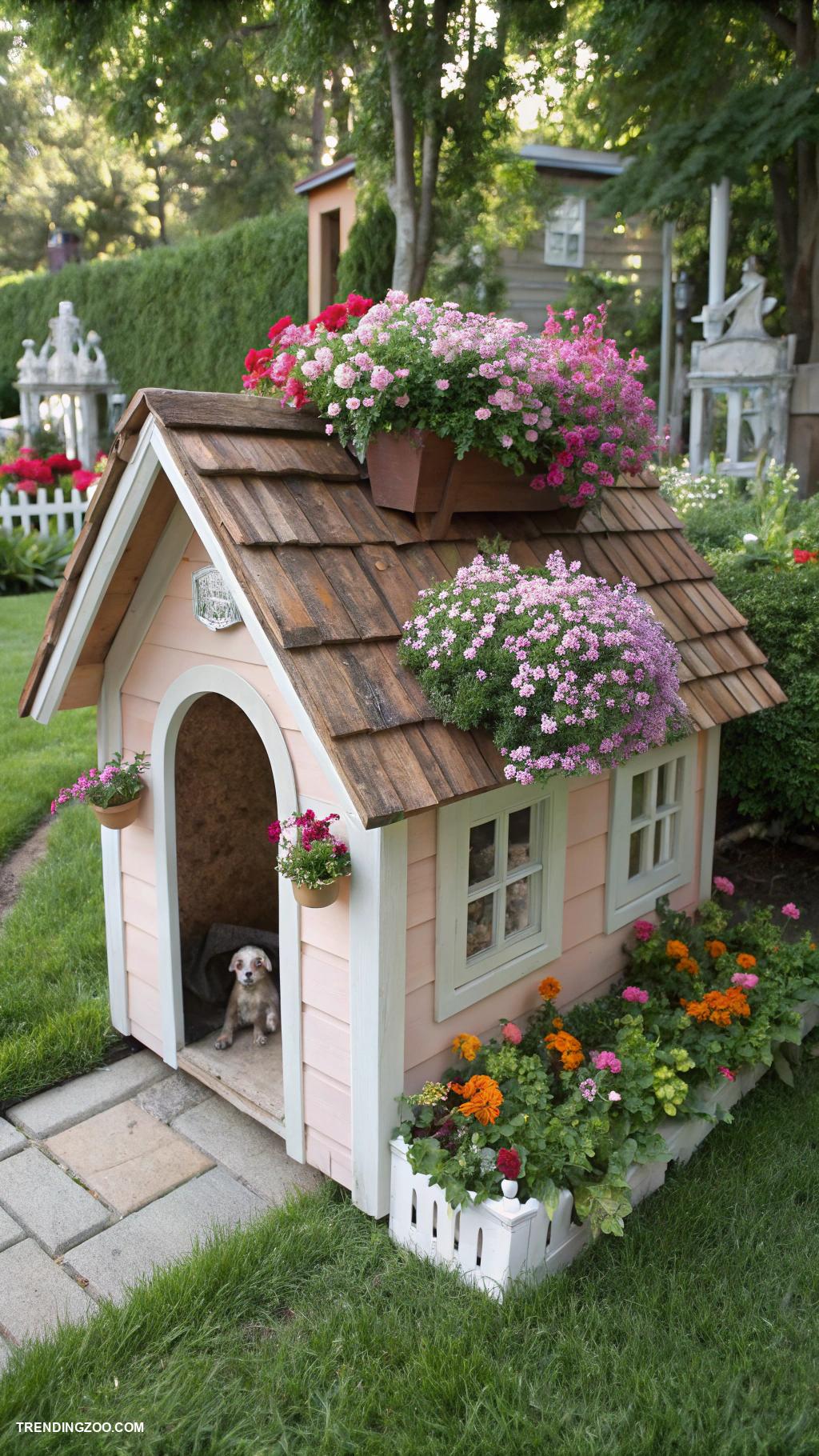 diy dog house Cottage style with flower box and shingles