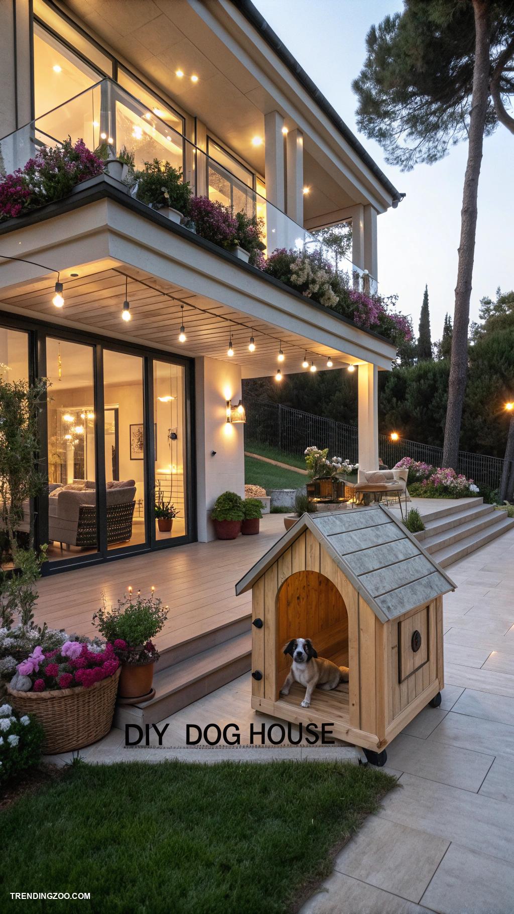 diy dog house Luxury villa with porch and solar lights