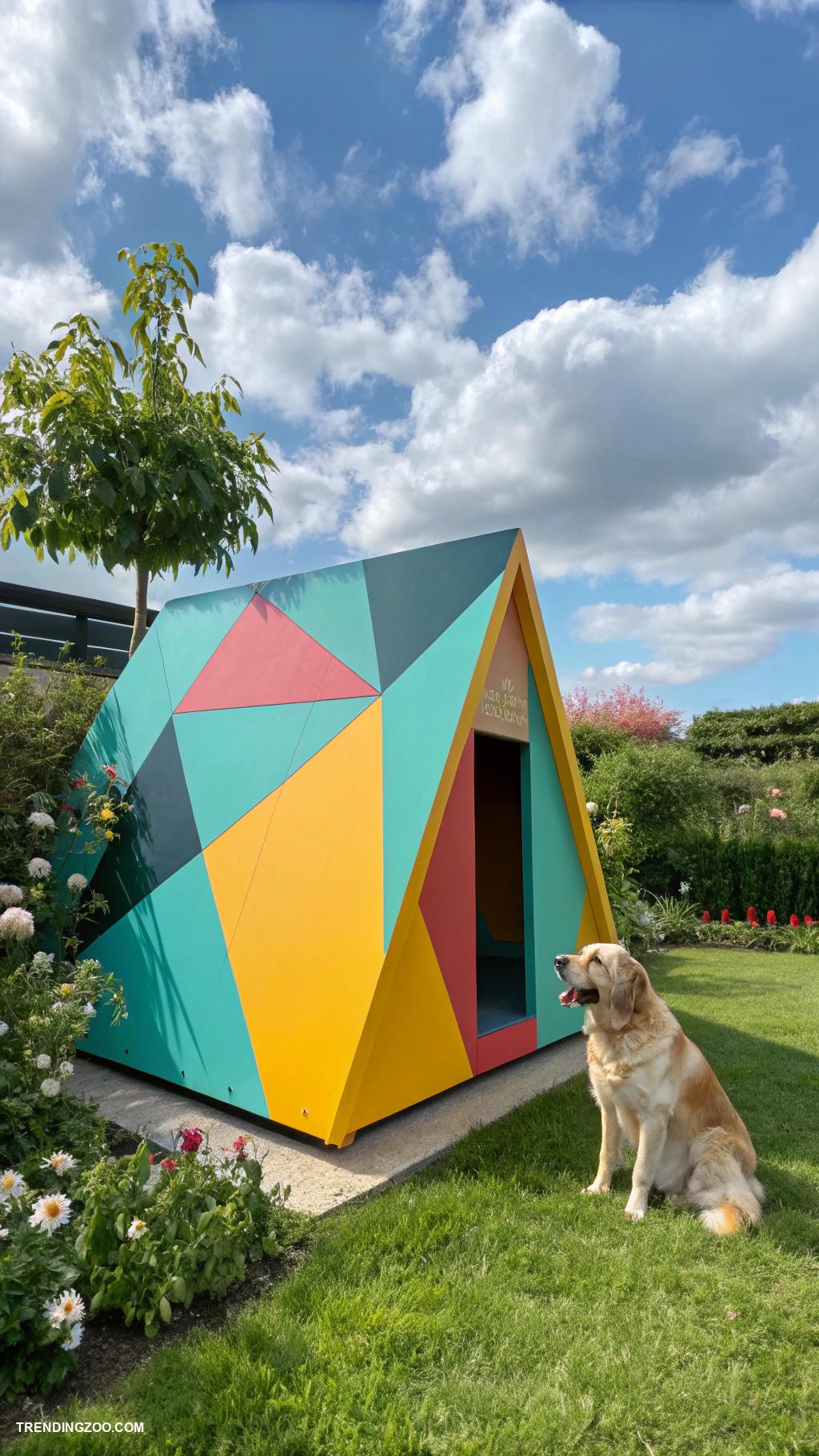 diy dog house Modern geometric shape with colorful paint