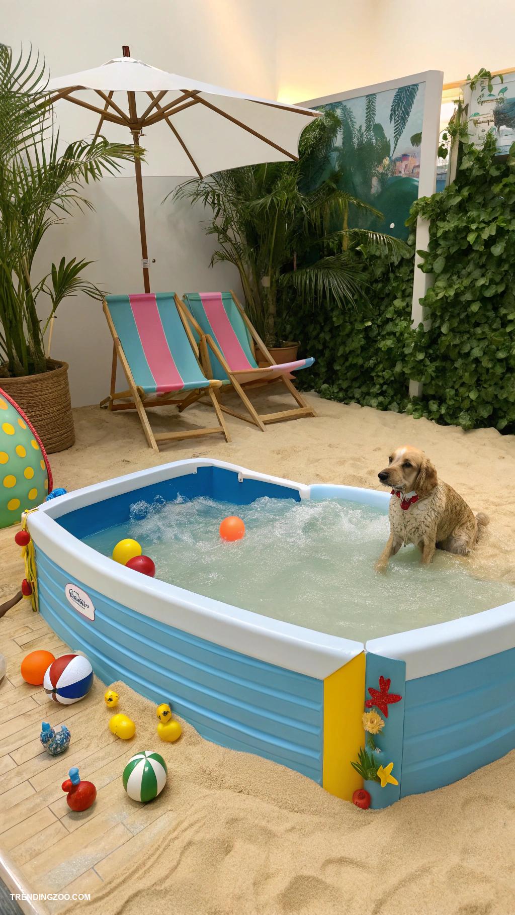 dog bathing station ideas Beach themed bath area with sand and water