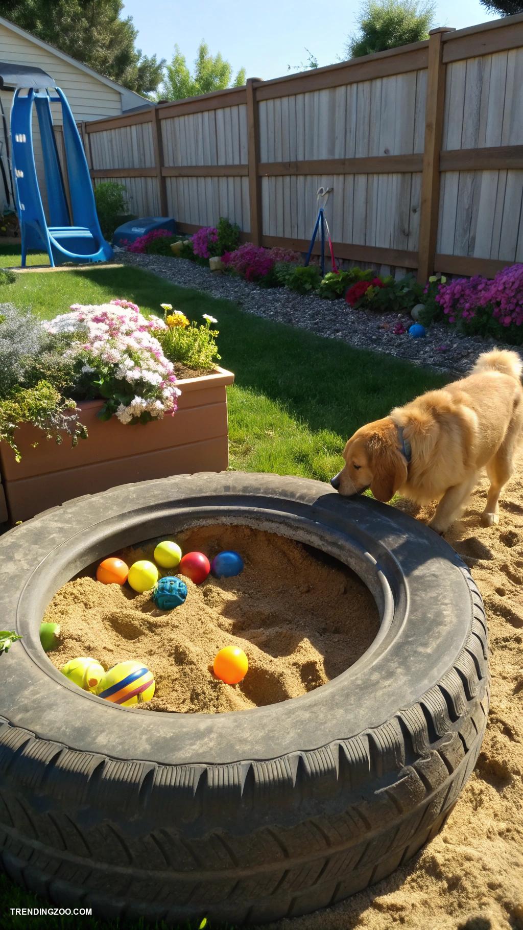 dog digging area Old tire sandbox for playful digging