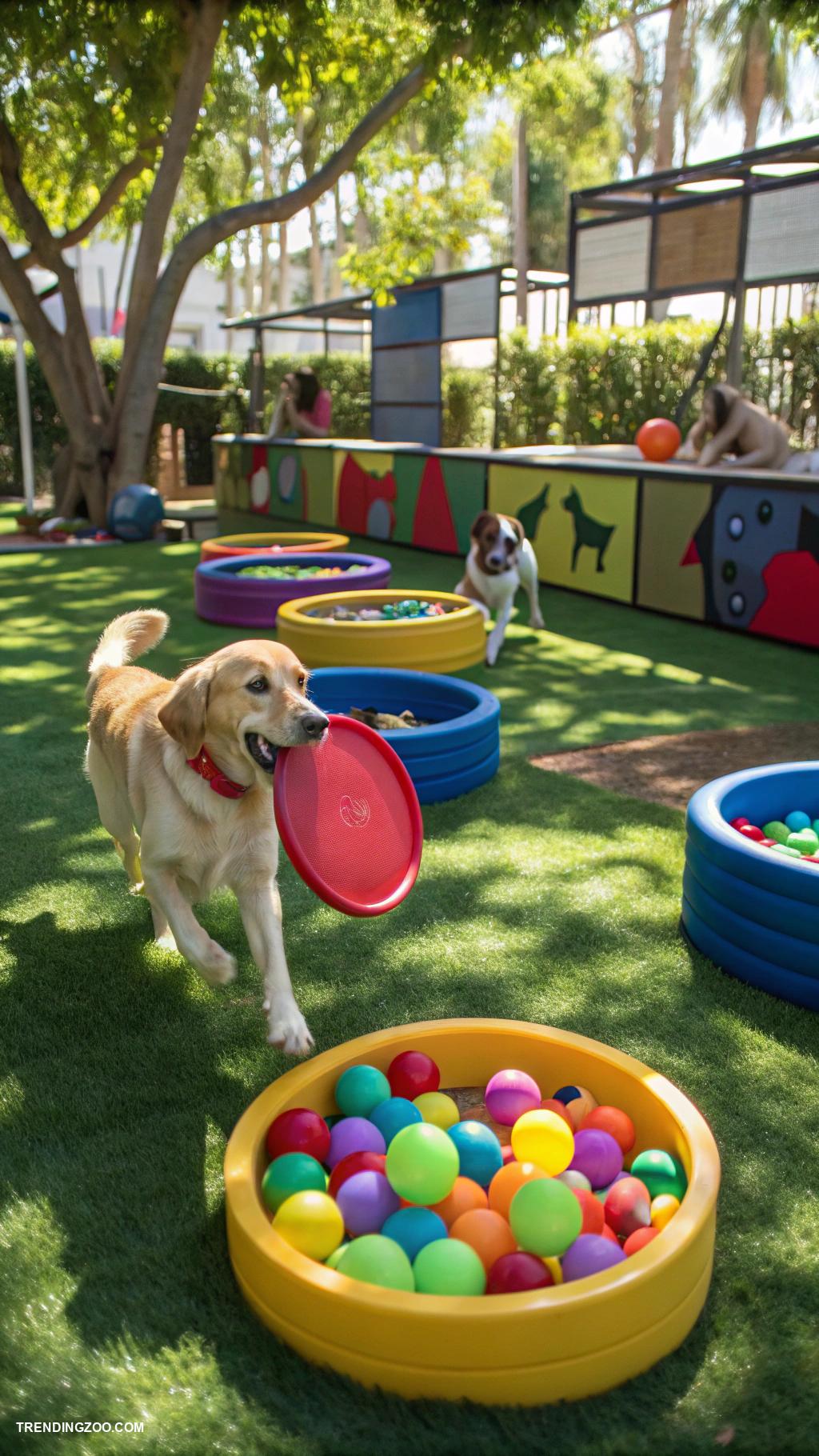 dog playground ideas Interactive fetching zones with varied toys