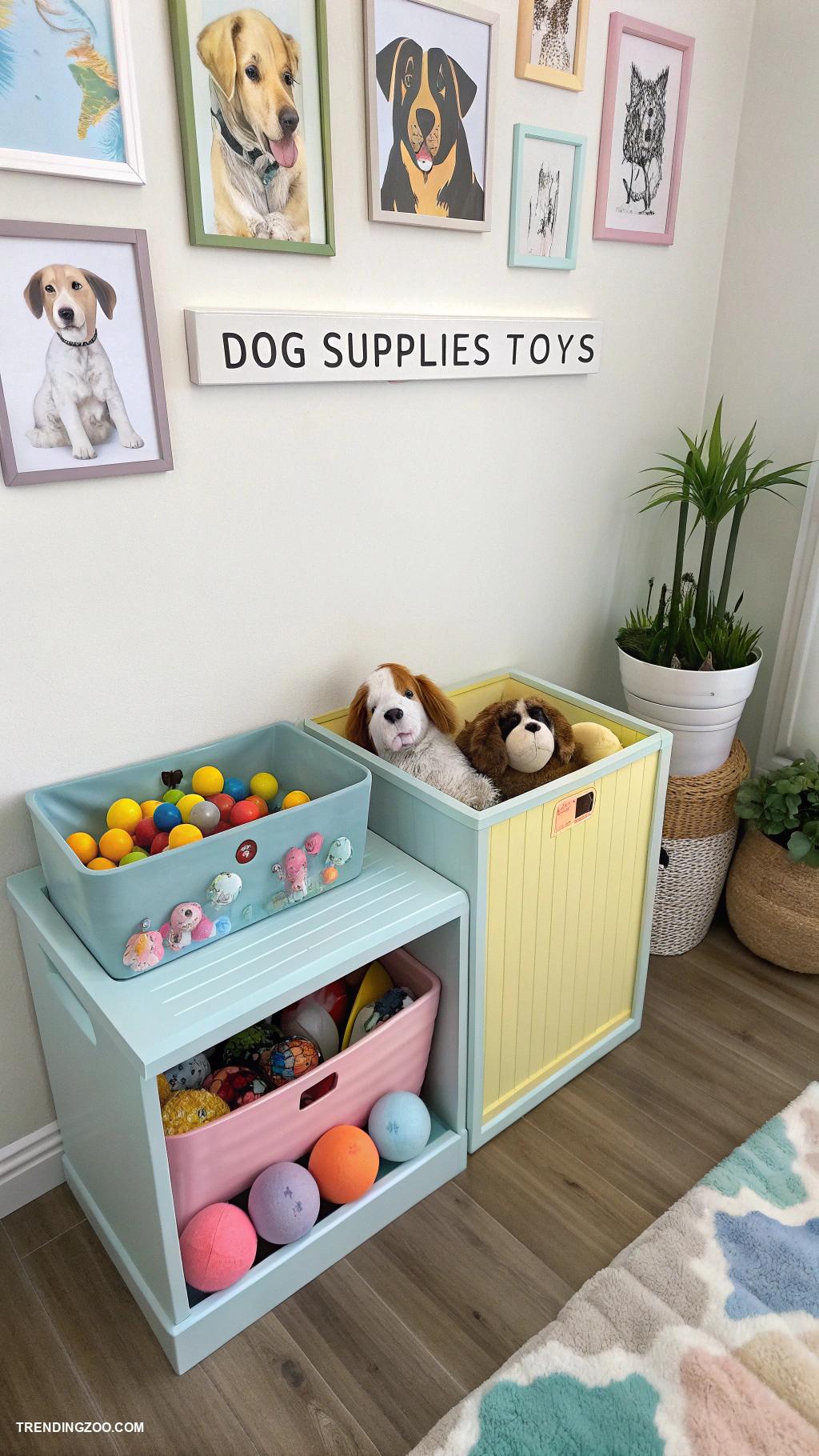 dog supplies organization ideas Color coded bins for toys and supplies