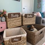 dog supplies organization ideas Personalized labeled bins for each pet