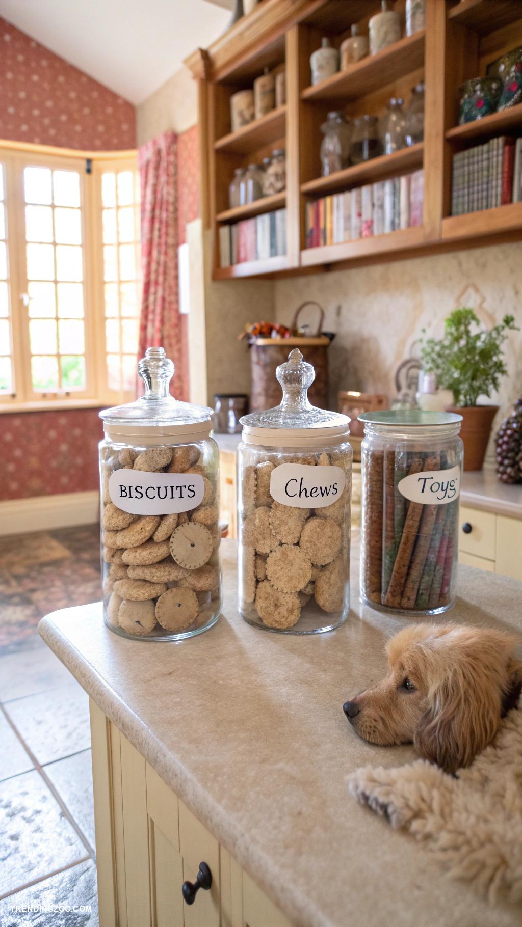 dog supplies organization ideas Repurposed jars for treat storage